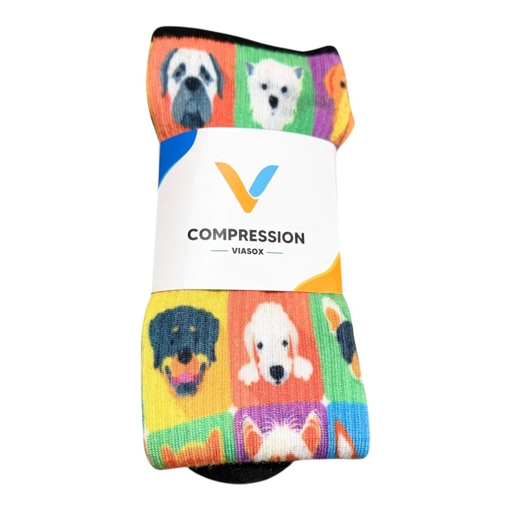 Dog Lover Viasox Compression Socks M/L Multicolor Dog Print Knee High